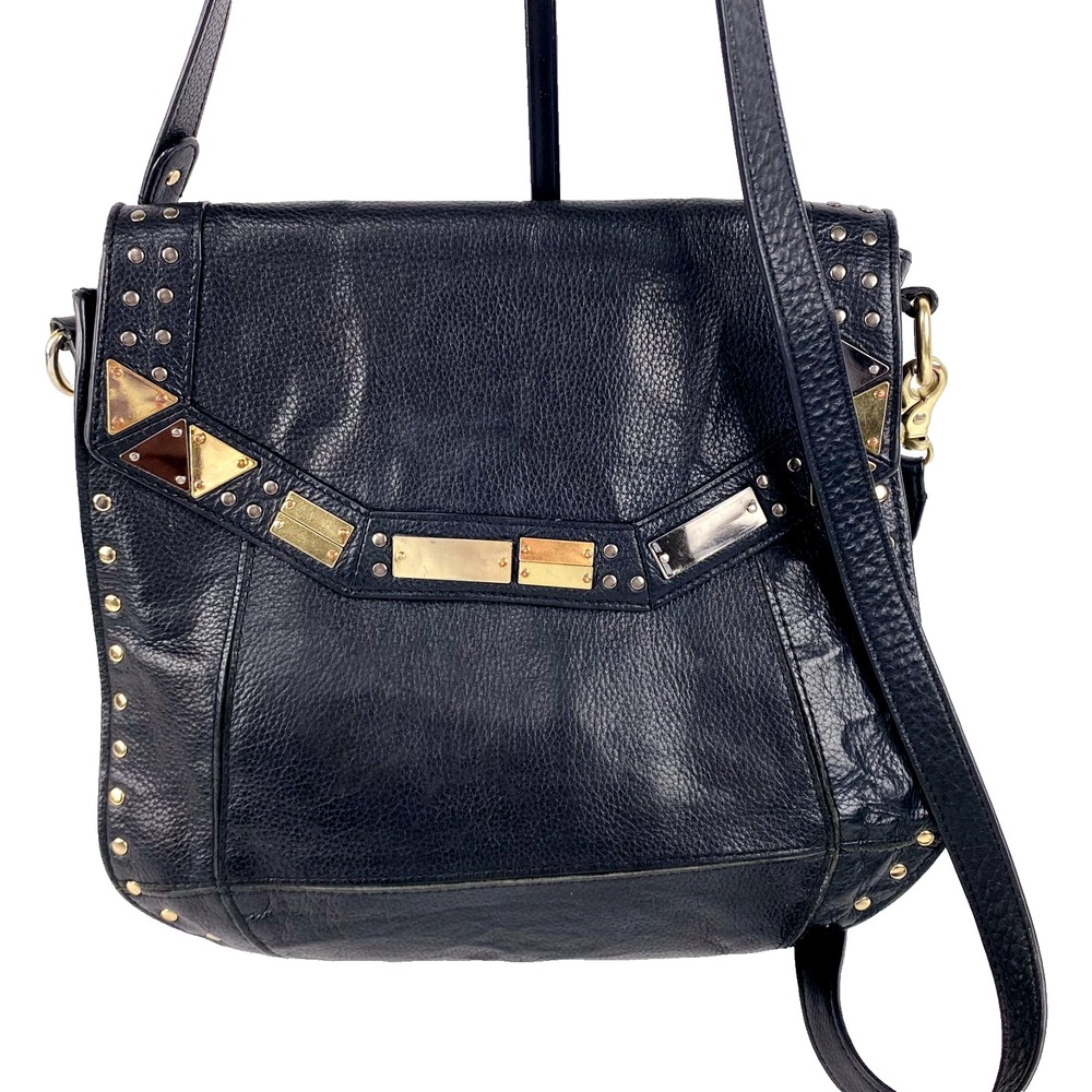 Foley & Corinna Leather Shoulder Bag Purse Black Handbag Satchel Embellished